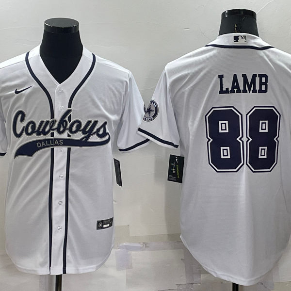 Men’s Dallas Cowboys #88 CeeDee Lamb White Stitched Cool Base Nike Baseball Jersey