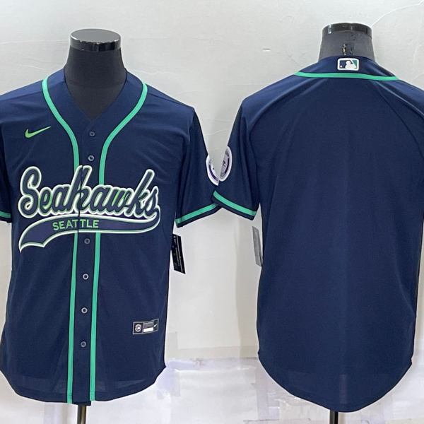 Men’s Seattle Seahawks Blank Navy Blue Stitched MLB Cool Base Nike Baseball Jersey