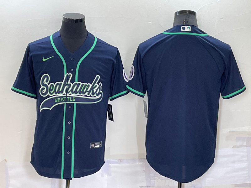 Men’s Seattle Seahawks Blank Navy Blue Stitched MLB Cool Base Nike Baseball Jersey