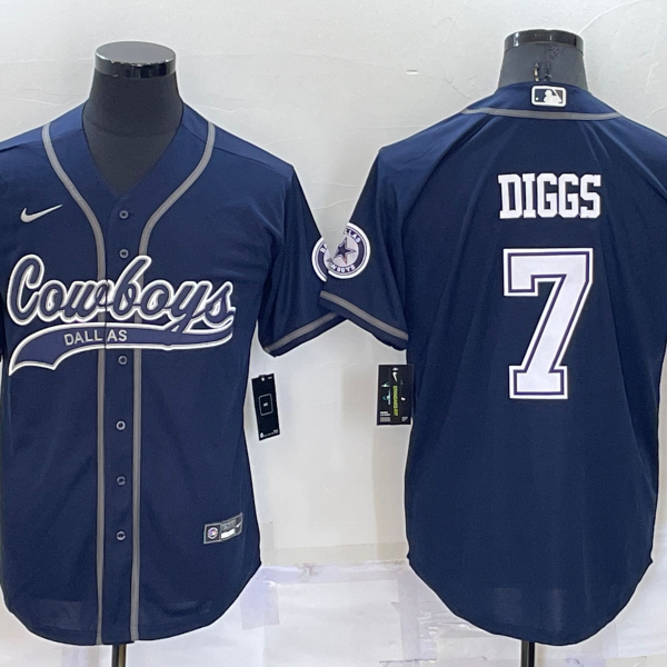 Men’s Dallas Cowboys #7 Trevon Diggs Navy Blue Stitched Cool Base Nike Baseball Jersey