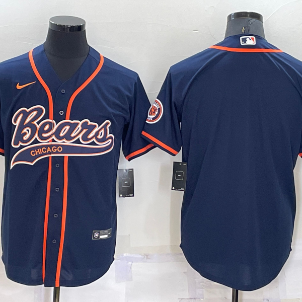 Men’s Chicago Bears Blank Navy Blue Stitched MLB Cool Base Nike Baseball Jersey