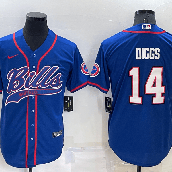 Men’s Buffalo Bills #14 Stefon Diggs Blue Stitched Cool Base Nike Baseball Jersey