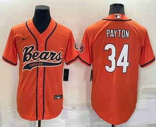 Men’s Chicago Bears #34 Walter Payton Orange Stitched MLB Cool Base Nike Baseball Jersey