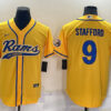 Men’s Los Angeles Rams #9 Matthew Stafford Yellow Cool Base Stitched Baseball Jersey
