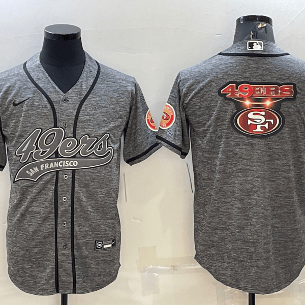Men’s San Francisco 49ers Grey Team Big Logo With Patch Cool Base Stitched Baseball Jersey