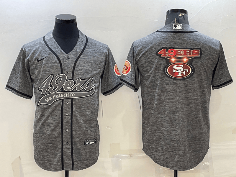 Men’s San Francisco 49ers Grey Team Big Logo With Patch Cool Base Stitched Baseball Jersey