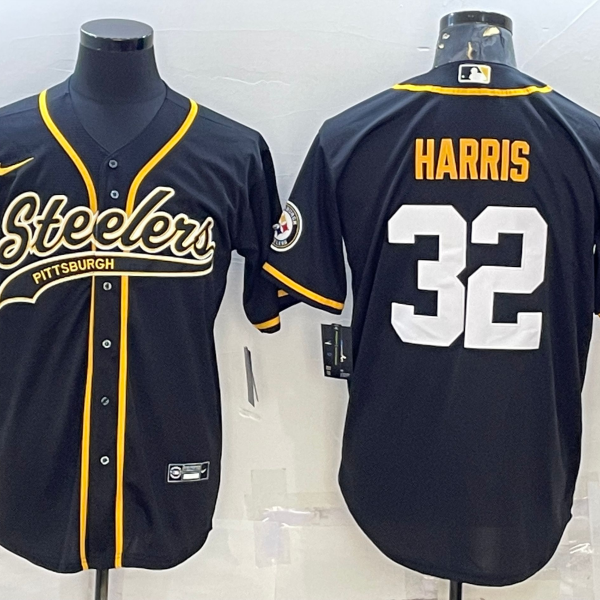 Men’s Pittsburgh Steelers #32 Franco Harris Black With Patch Cool Base Stitched Baseball Jerseys