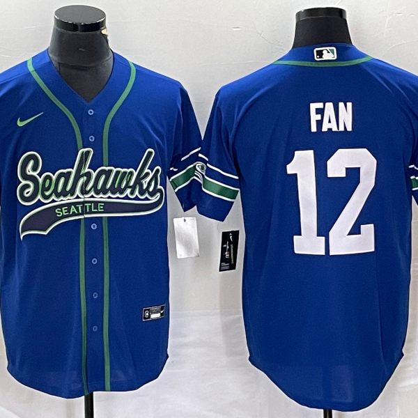 Men’s Seattle Seahawks #12 Fan Blue Blue With Patch Cool Base Stitched Baseball Jersey