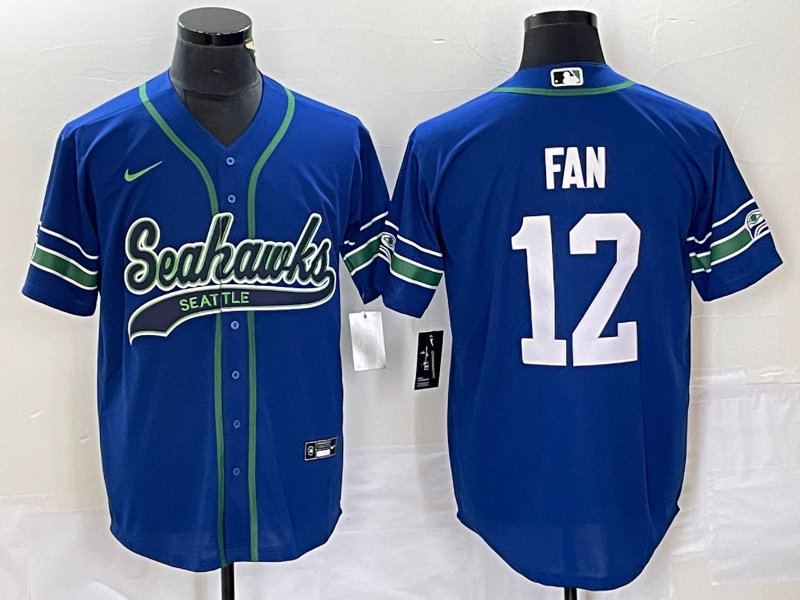 Men’s Seattle Seahawks #12 Fan Blue Blue With Patch Cool Base Stitched Baseball Jersey