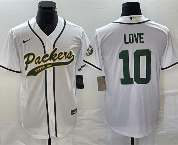 Men’s Green Bay Packers #10 Jordan Love White Cool Base Stitched Baseball Jersey