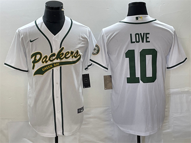 Men’s Green Bay Packers #10 Jordan Love White Cool Base Stitched Baseball Jersey