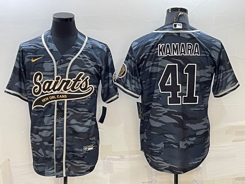 Men’s New Orleans Saints #41 Alvin Kamara Grey Camo With Patch Cool Base Stitched Baseball Jersey