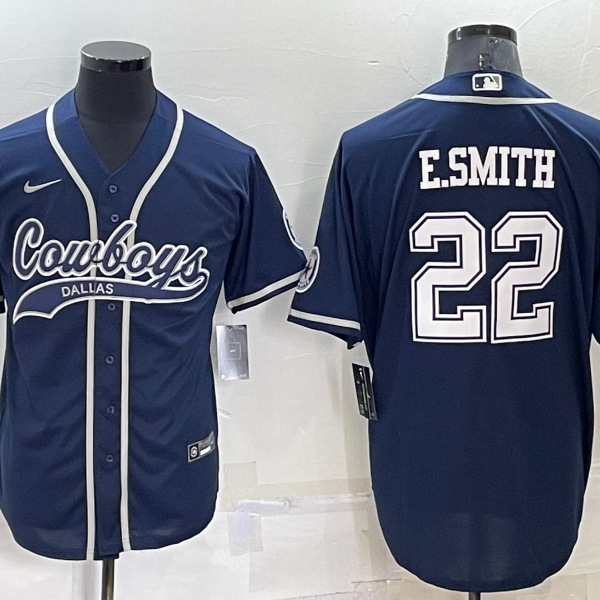 Men’s Dallas Cowboys #22 Emmitt Smith Navy Blue Stitched Cool Base Nike Baseball Jersey