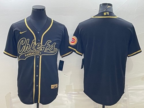 Men’s Kansas City Chiefs Blank Black Gold With Patch Cool Base Stitched Baseball Jersey