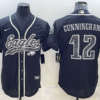 Men’s Philadelphia Eagles #12 Randall Cunningham Black Reflective With Patch Cool Base Stitched Baseball Jersey