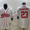 Men’s San Francisco 49ers #23 Christian McCaffrey White With Patch Cool Base Stitched Baseball Jersey