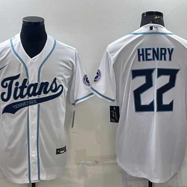 Men’s Tennessee Titans #22 Derrick Henry White With Patch Cool Base Stitched Baseball Jersey