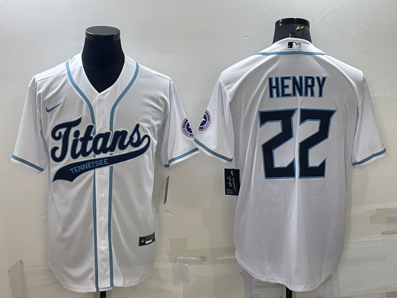 Men’s Tennessee Titans #22 Derrick Henry White With Patch Cool Base Stitched Baseball Jersey