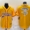 Men’s Minnesota Vikings Yellow Team Big Logo With Patch Cool Base Stitched Baseball Jersey