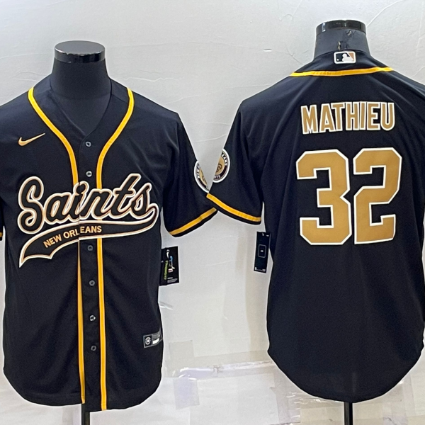 Men’s New Orleans Saints #32 Tyrann Mathieu Black Stitched MLB Cool Base Nike Baseball Jersey