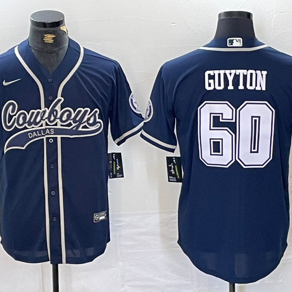 Men’s Dallas Cowboys #60 Tyler Guyton Navy Cool Base Stitched Baseball Jersey