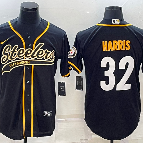 Men’s Pittsburgh Steelers #32 Franco Harris Black With Patch Cool Base Stitched Baseball Jersey