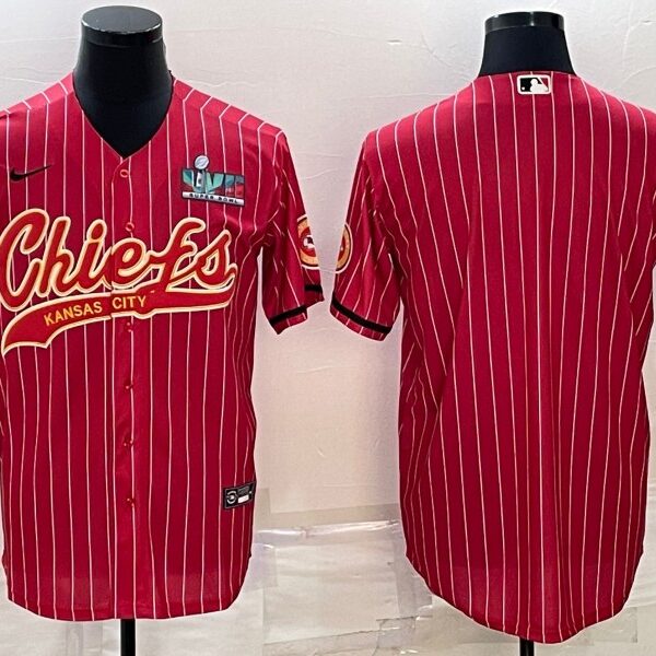 Men’s Kansas City Chiefs Blank Red With Super Bowl LVII Patch Cool Base Stitched Baseball Jersey