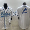 Men’s Detroit Lions White Team Big Logo With Patch Cool Base Stitched Baseball Jersey