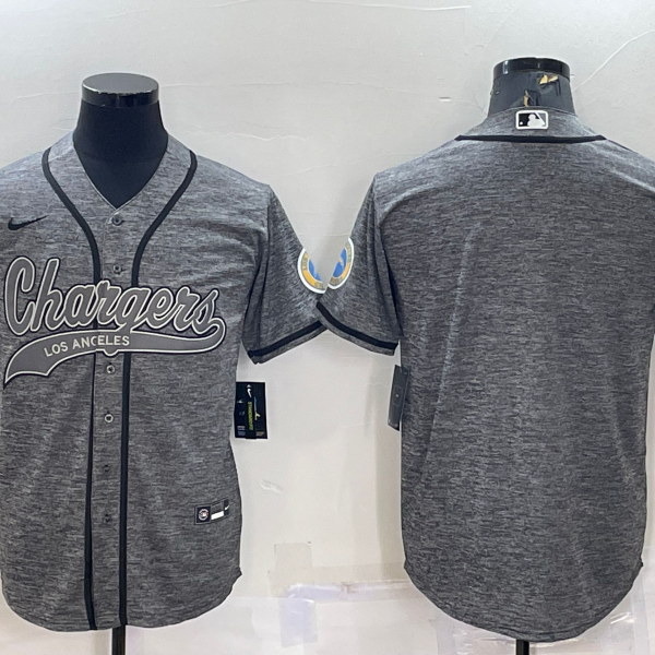 Men’s Los Angeles Chargers Blank Grey Gridiron Cool Base Stitched Baseball Jersey