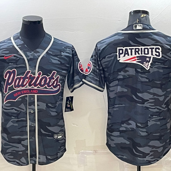 Men’s New England Patriots Grey Camo Team Big Logo With Patch Cool Base Stitched Baseball Jersey