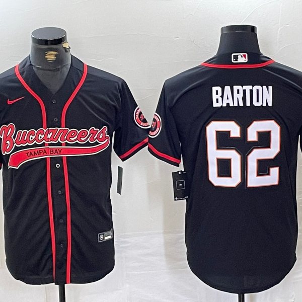 Men’s Tampa Bay Buccaneers #62 Graham Barton Black Cool Base Stitched Baseball Jersey