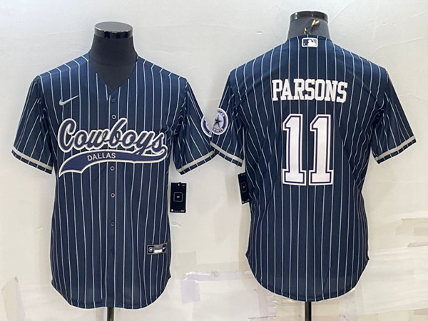 Men’s Dallas Cowboys #11 Micah Parsons Navy With Patch Cool Base Stitched Baseball Jersey