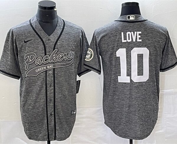 Men’s Green Bay Packers #10 Jordan Love Gray Cool Base Stitched Baseball Jersey