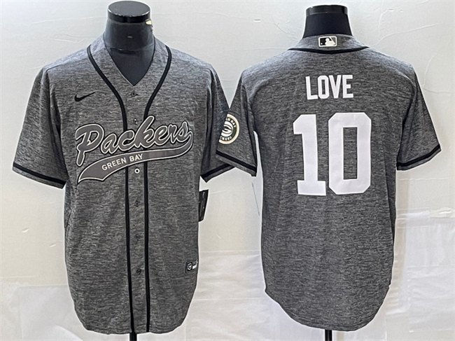Men’s Green Bay Packers #10 Jordan Love Gray Cool Base Stitched Baseball Jersey