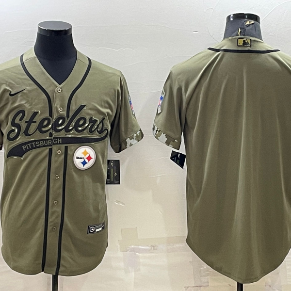 Men’s Pittsburgh Steelers Blank Olive Salute to Service Cool Base Stitched Baseball Jersey