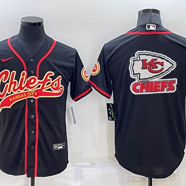 Men’s Kansas City Chiefs Black Team Big Logo With Patch Cool Base Stitched Baseball Jersey