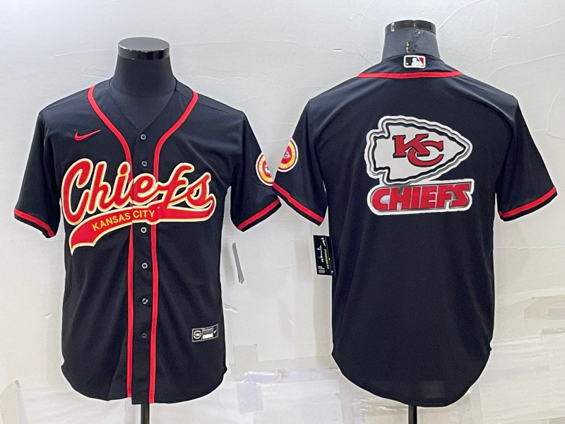 Men’s Kansas City Chiefs Black Team Big Logo With Patch Cool Base Stitched Baseball Jersey