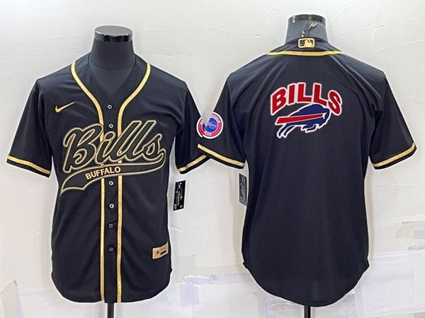 Men’s Buffalo Bills Black Team Big Logo With Patch Cool Base Stitched Baseball Jersey