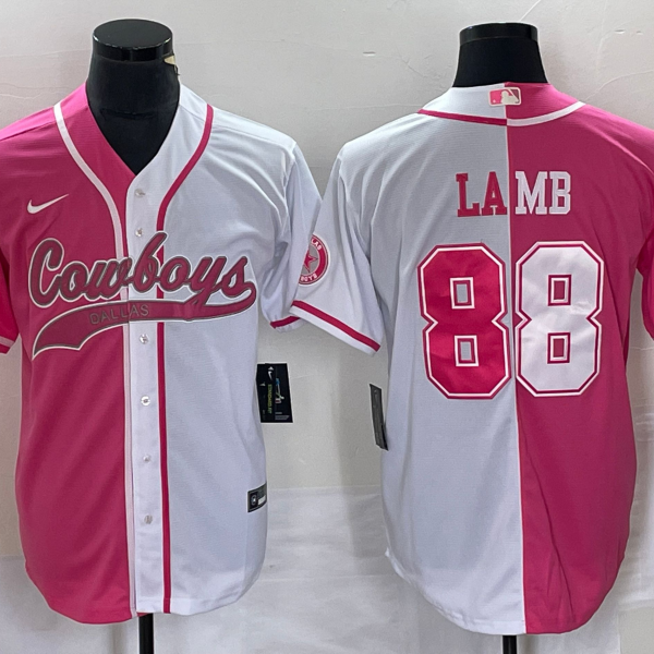 Men’s Dallas Cowboys #88 CeeDee Lamb Pink White Two Tone With Patch Cool Base Stitched Baseball Jersey