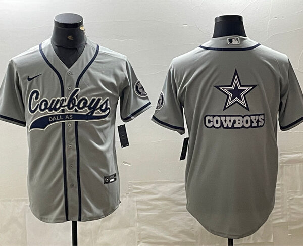 Men’s Dallas Cowboys Gray Team Big Logo With Patch Cool Base Stitched Baseball Jersey