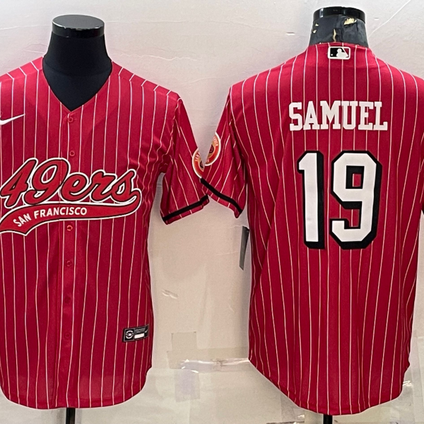 Men’s San Francisco 49ers #19 Deebo Samuel Red Pinstripe Color Rush With Patch Cool Base Stitched Baseball Jersey