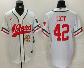 Men’s San Francisco 49ers #42 Ronnie Lott Number White Mexico Cool Base Stitched Baseball Jersey