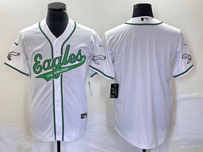 Men’s Philadelphia Eagles Blank White Cool Base Stitched Baseball Jersey