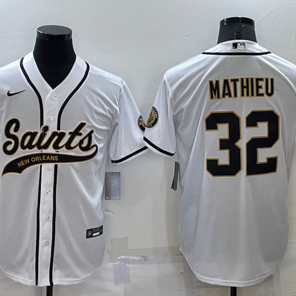 Men’s New Orleans Saints #32 Tyrann Mathieu White Stitched MLB Cool Base Nike Baseball Jersey