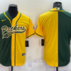 Men’s Green Bay Packers Blank Green Yellow Split With Patch Cool Base Stitched Baseball Jersey
