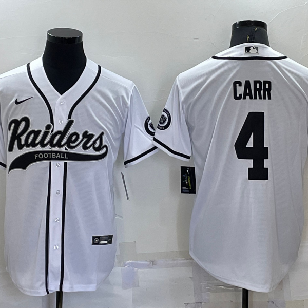 Men’s Las Vegas Raiders #4 Derek Carr White Stitched MLB Cool Base Nike Baseball Jersey