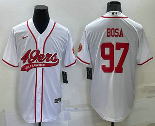 Men’s San Francisco 49ers #97 Nick Bosa White Stitched Cool Base Nike Baseball Jersey