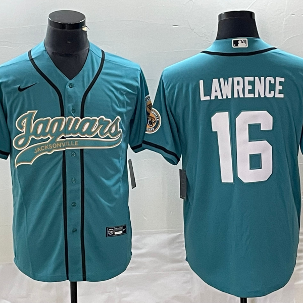 Men’s Jacksonville Jaguars #16 Trevor Lawrence Teal With Patch Cool Base Stitched Baseball Jersey