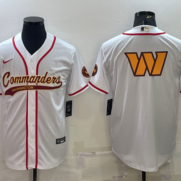 Men’s Washington Commanders White Team Big Logo With Patch Cool Base Stitched Baseball Jersey