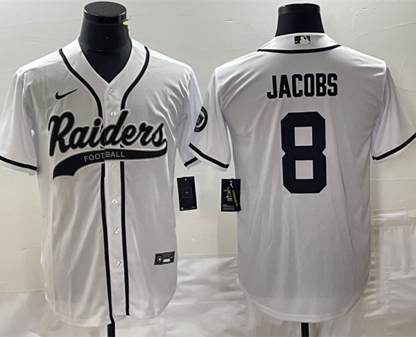 Men’s Las Vegas Raiders #8 Josh Jacobs White Cool Base Stitched Baseball Jersey